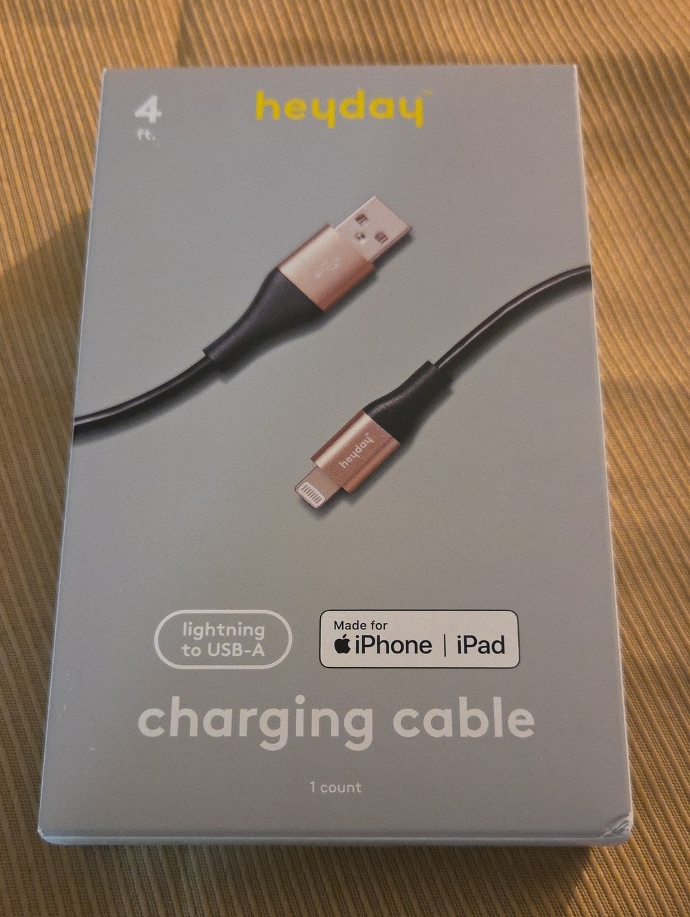 heyday Rose Gold and Black Lightning to USB-A Charging Cable - 4 ft